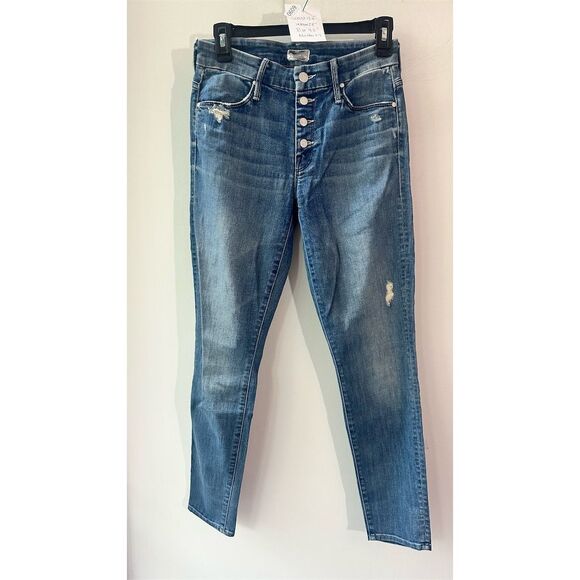 MOTHER Denim - 609.  MOTHER Skinny Jeans Size 27 Multicolor Distressed Button Fly